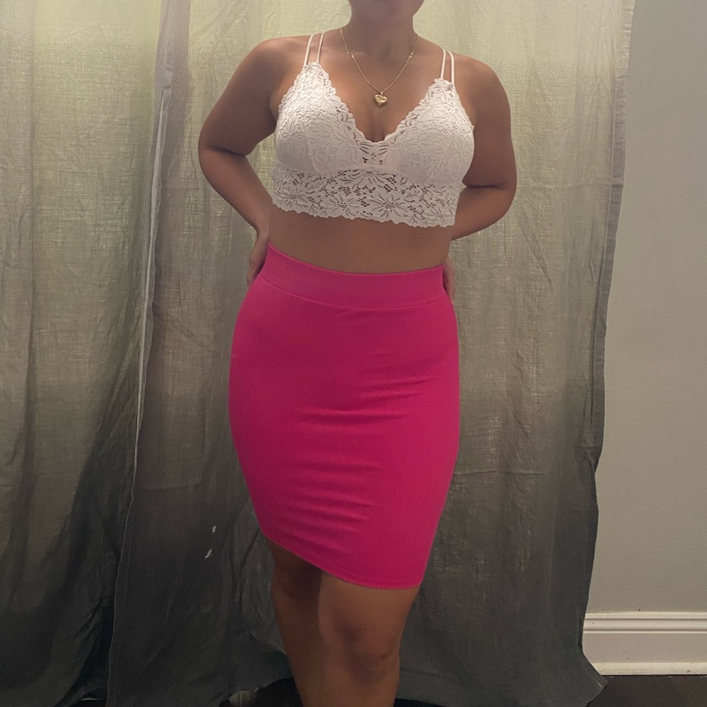 Hot pink ribbed skirt